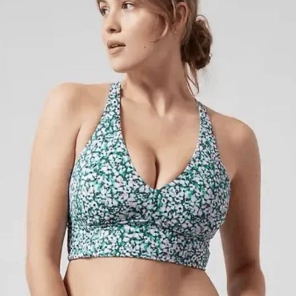 ATHLETA FLORAL GABLES PLUNGE BIKINI TOP NWT